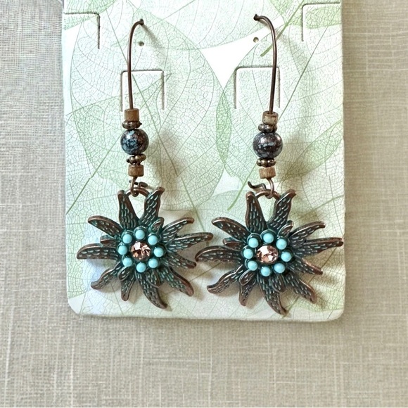 Jewelry - Vintage Style Turquoise & Copper Color Drop Hoop Earrings